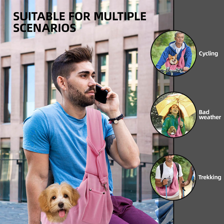 Dog Carrier Sling - Reversible Puppy Carrier Purse with Storage Pocket, Hand-Free Dog Sling Carrier for Carry Small Dogs and Cats, Travel Safety Harness, Dog and Cat Harness(Black)