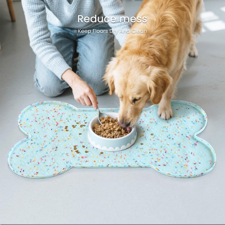 PWTAA Dog Food Mat Anti-Slip Silicone Dog Bowl Mat Thicker Pet Placemat Waterproof Cat Feeder Pad with Raised Edge Puppy Kitten Feeding Mats Suitable Small Medium-Sized Dogs Cats Eating Tray