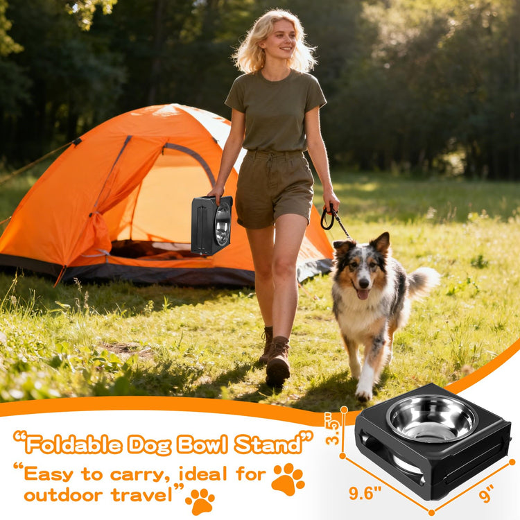 COMESOON Elevated Dog Bowls, 4 Height Adjustable Raised Bowl Stand with 2 Thick 50oz Stainless Steel Food Bowls Non-Slip Feeder Adjusts to 3.7'', 9.2'', 10.75'', 12.36'' Black, (DB-W01)