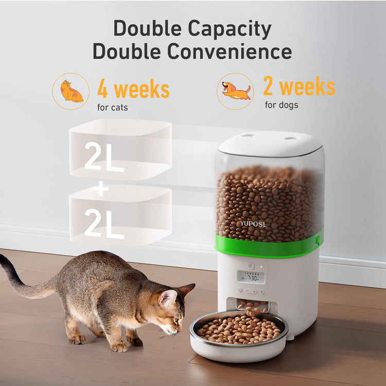 Yuposl Automatic Cat Feeders - 2L Cat Food Dispenser Easy to Use, Timed Automatic Pet Feeder with Over 180-day Battery Life, 1-6 Meals Dry Food Programmable Portion Control Also for Dogs