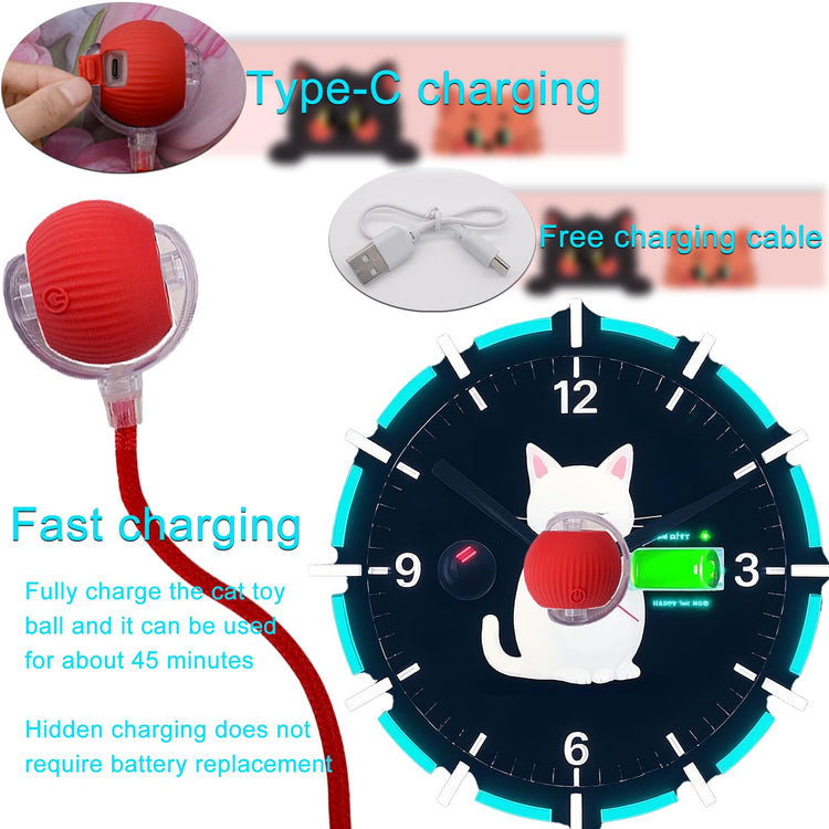 Interactive Cat Dog Toy Ball: Indoor Small Automatic Moving Smart Rolling Fun Pet Game with Led Light and String Tail for Motion Activated, Cute Kitten Puppy Present, Exercise Wheel Supplies (Yellow)