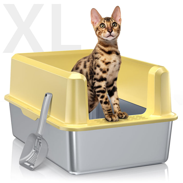 WoofiGo Enclosed Stainless Steel Cat Litter Box with Lid, XL Extra Large Litter Box for Big Cats, Metal Litter Pan High Sided, Never Absorbs Odors, Anti-Urine Leakage, Easy Cleaning, Include Scoop