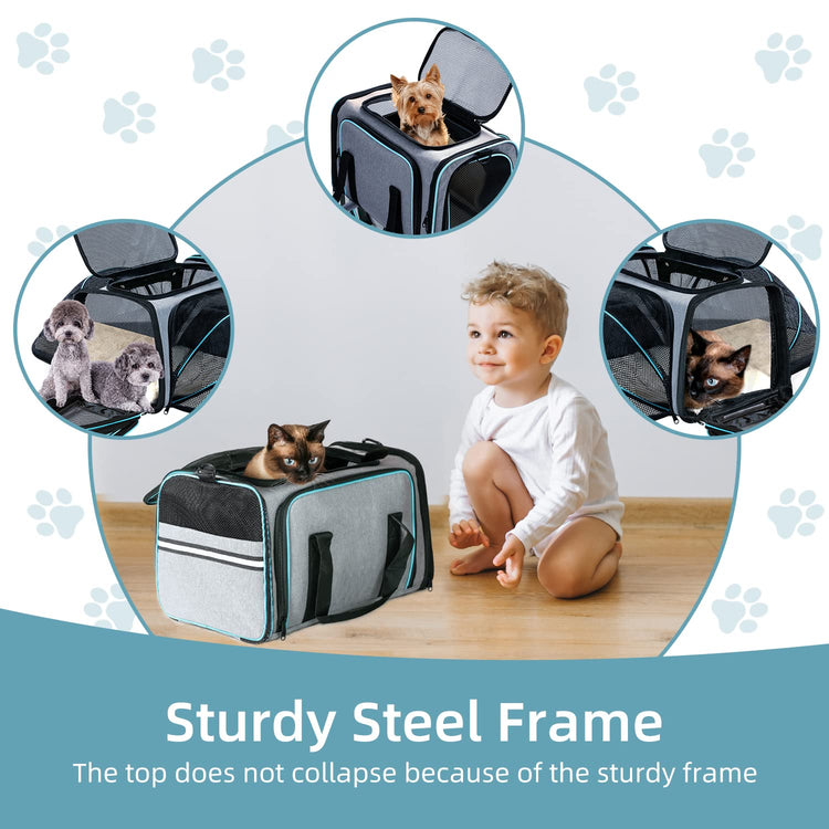 Cat Dog Carrier - Airline Approved Expandable Soft-Sided Pet Carrier with Removable Fleece Pad and Pockets, for Cats/Puppy and Small Animals Large(2 side expandable)