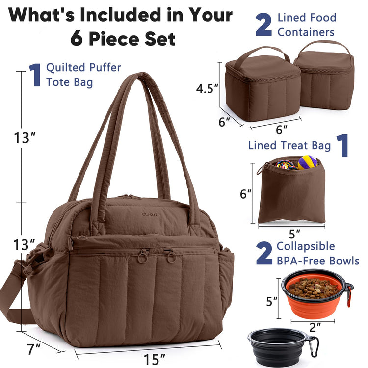Dog Travel Bag for Supplies, Airline Approved Pet Travel Organizer with 2 Food Containers & Collapsible Bowls, Large Capacity Dogs Tote Bag for Weekend, Stylish Dog Mom Gift for Pet Lovers