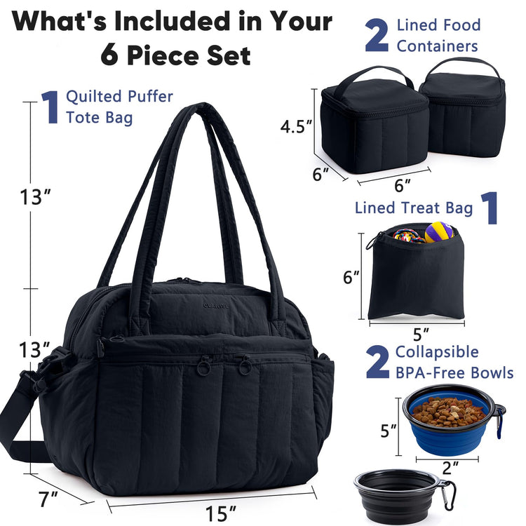 Dog Travel Bag for Supplies, Airline Approved Pet Travel Organizer with 2 Food Containers & Collapsible Bowls, Large Capacity Dogs Tote Bag for Weekend, Stylish Dog Mom Gift for Pet Lovers