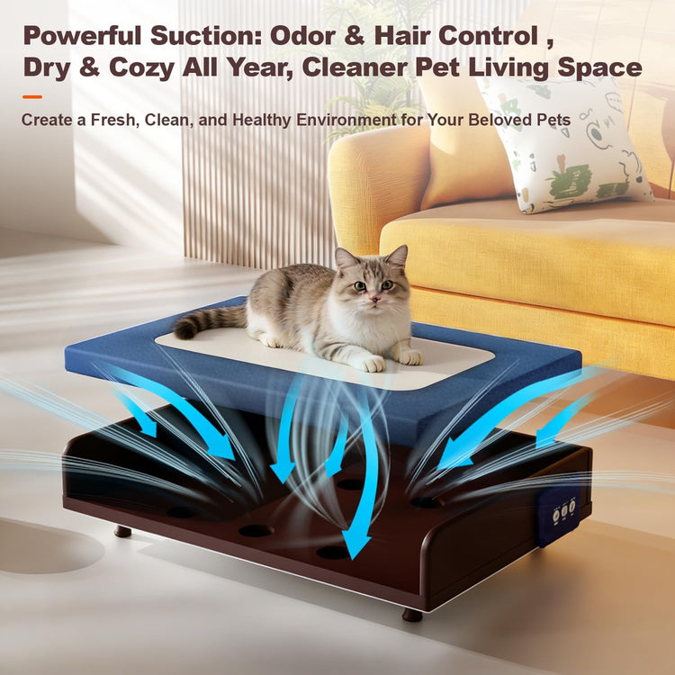 Solid Wood Smart Pet Bed with Physical Cooling Technology, Active Air Circulation & Odor Removal, Gentle Downward Airflow Ventilated Bed for Cats & Small Dogs