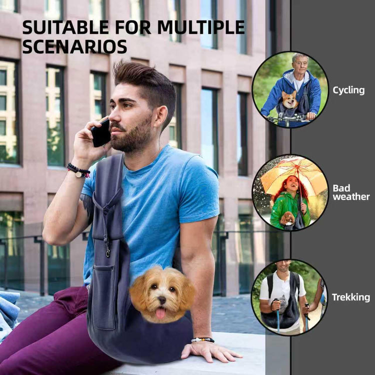 Dog Carrier Sling - Reversible Puppy Carrier Purse with Storage Pocket, Hand-Free Dog Sling Carrier for Carry Small Dogs and Cats, Travel Safety Harness, Dog and Cat Harness(Black)