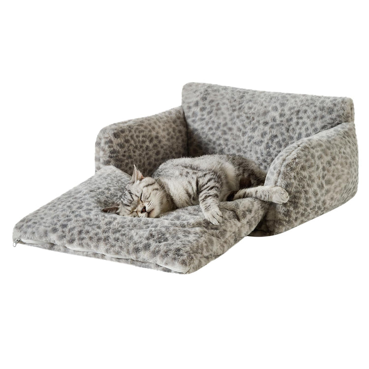 Hollypet Cat Bed Fluffy Plush Multifunctional Double-Layer Machine Washable Soft Warming Kitty Pet Couch Orthopedic Nest Beds for Small Cats Kitten and Dogs up to 13lbs, Khaki(25x20x13 inch)