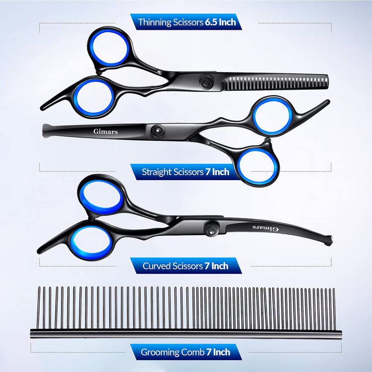 Gimars Titanium Coated Professional 6 in 1 4CR Stainless Steel Dog Grooming Scissors with Safety Round Tip, Heavy Duty Pet Grooming Scissor for Dogs, Cats and Other Animals