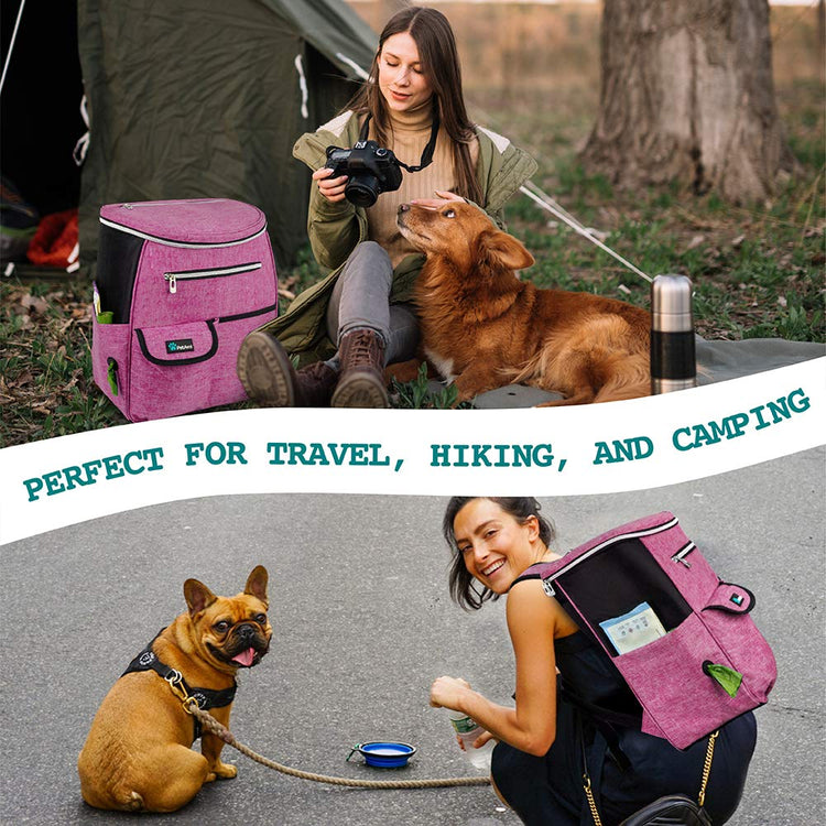 PetAmi Dog Travel Bag Backpack, Airline Approved Dog Bags for Traveling, Puppy Diaper Bag Supplies, Pet Camping Essentials Hiking Accessories Dog Mom Gift, Food Container, Collapsible Bowls, Gray