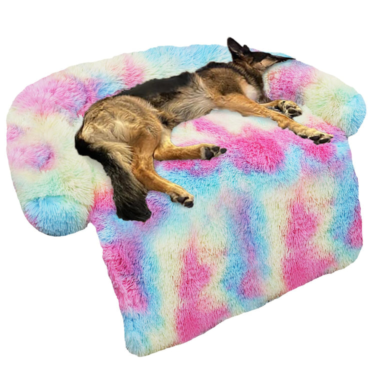 Calming Dog Bed Fluffy Plush Dog Mat for Furniture Protector with Removable Washable Cover for Large Medium Small Dogs and Cats (Small(35x31x5), Light Grey)