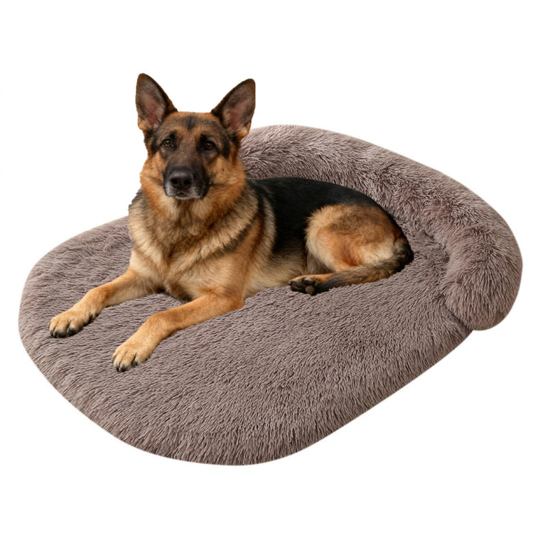 Orthopedic Dog Bed with Egg-Crate Base, Calming Dog & Cat Beds Long Plush with Raised Edges, Spine Friendly Pet Sleeping Mat for Small Medium Dogs, Machine Washable (Oval, Beige 26"x20")