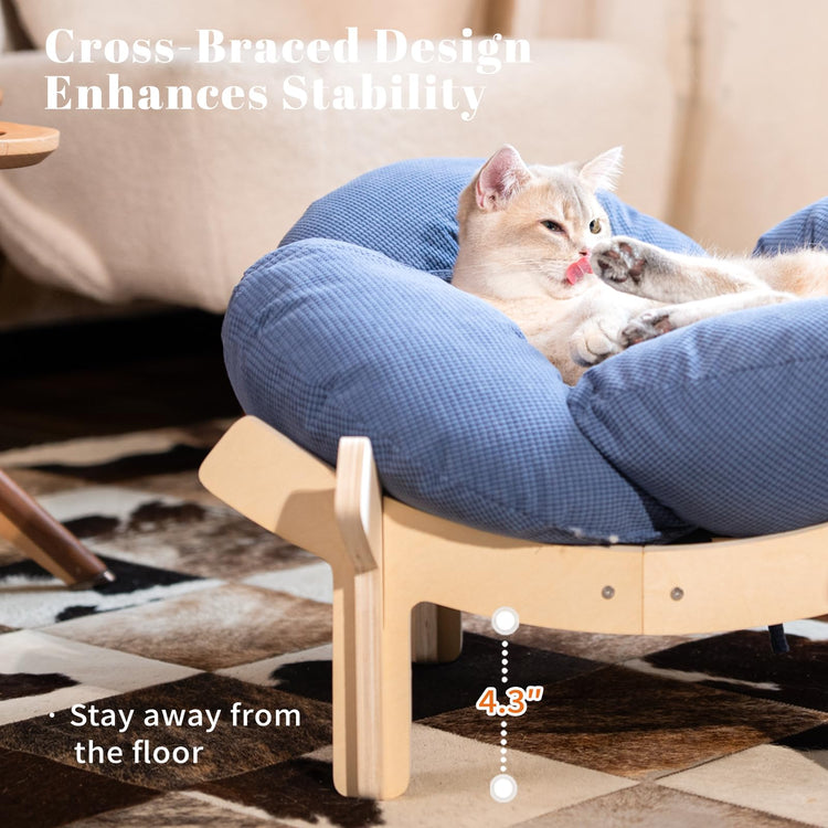 CHEERHOME PETS Elevated Cat Bed Wooden with Cushion Fluffy Pet Couch Sofa for Indoor Cats Raised Kitty Lounge Chair Suitable for Puppy, Cat Furniture(Pink)
