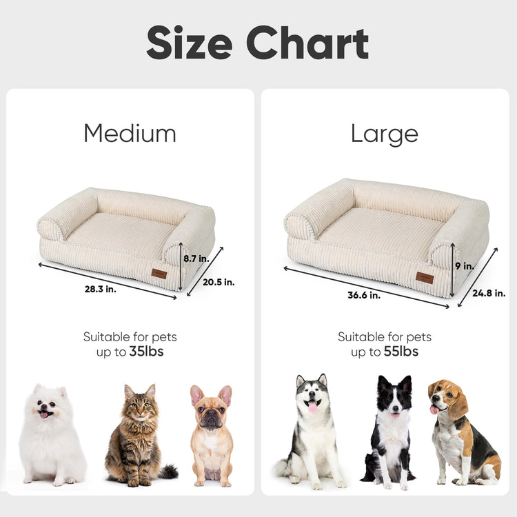 FUKUMARU Dog Couch Bed, Corduroy Cozy Cat Bed for Indoor Cats with Washable Cover, 28in Waterproof Orthopedic Dog Beds Sofa for Small Dogs and Large Cats, Cute Warm Cotton Pet Sofa, Green