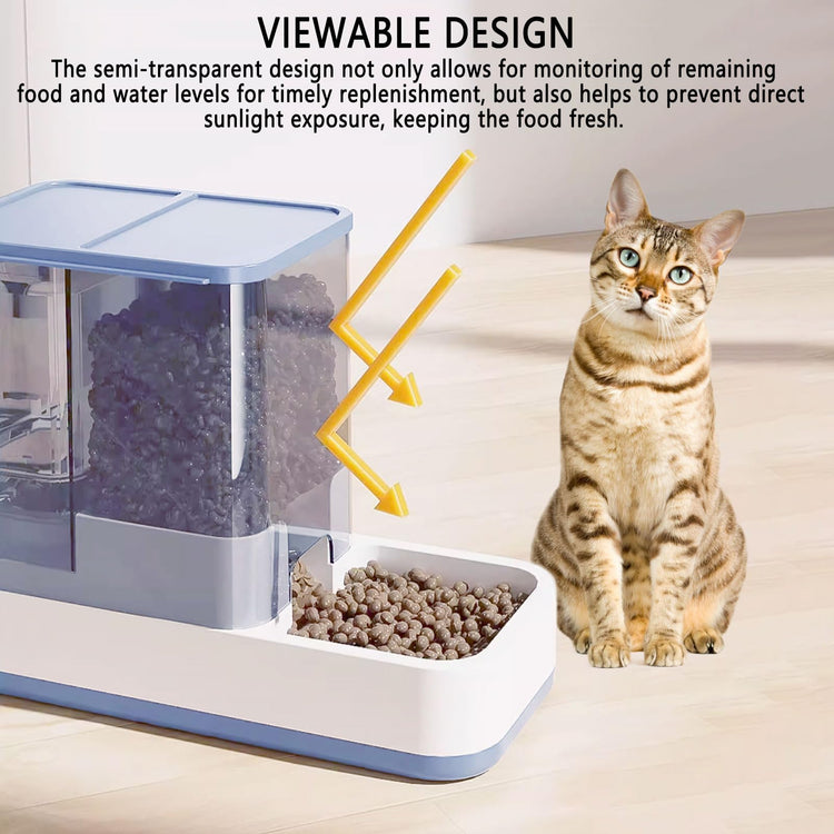 kathson Gravity Cat Food and Water Dispenser Automatic Dog Feeder Waterer 2 in 1 Auto Pet Food and Water Bowl Set Self Feeding for Puppy Kitten，Blue