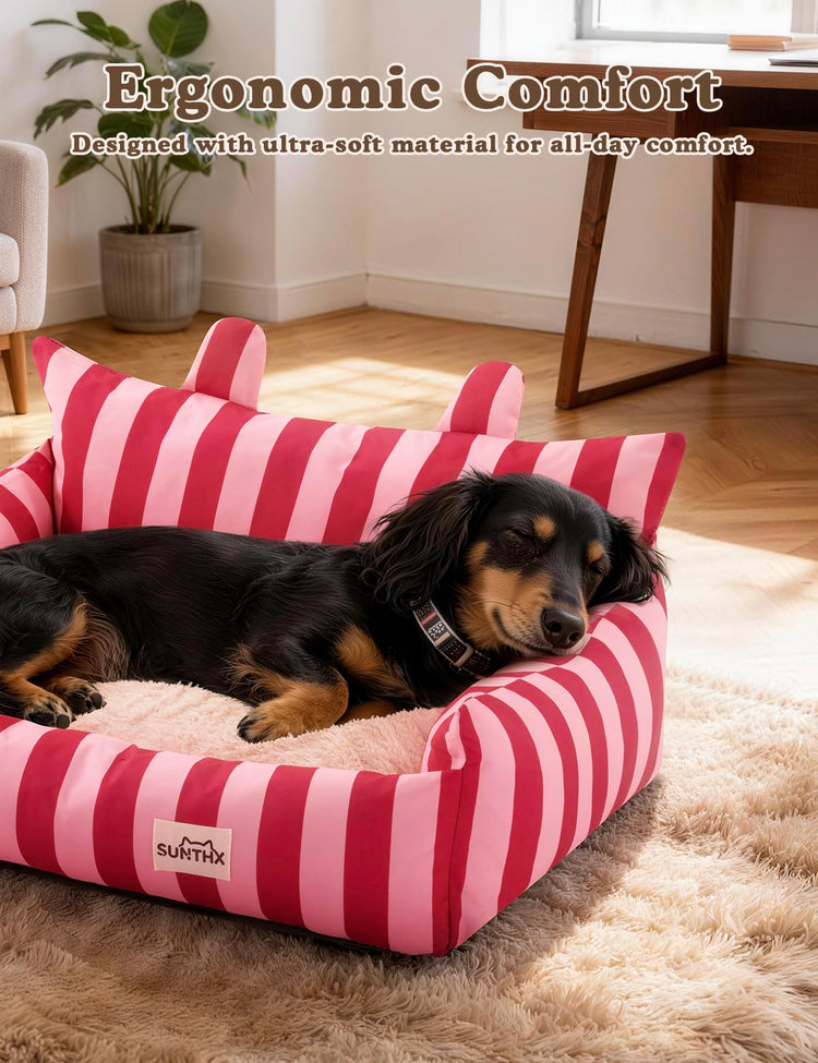 Cat Couch, Reversible Pet Bed for Indoor Cats – 2-Sided Cat Sofa with Oxford Fabric and Plush Fleece, Washable Small Dog Couch for Puppies and Senior Pets, Non-Slip Bottom, 28 inch, Pink Brown
