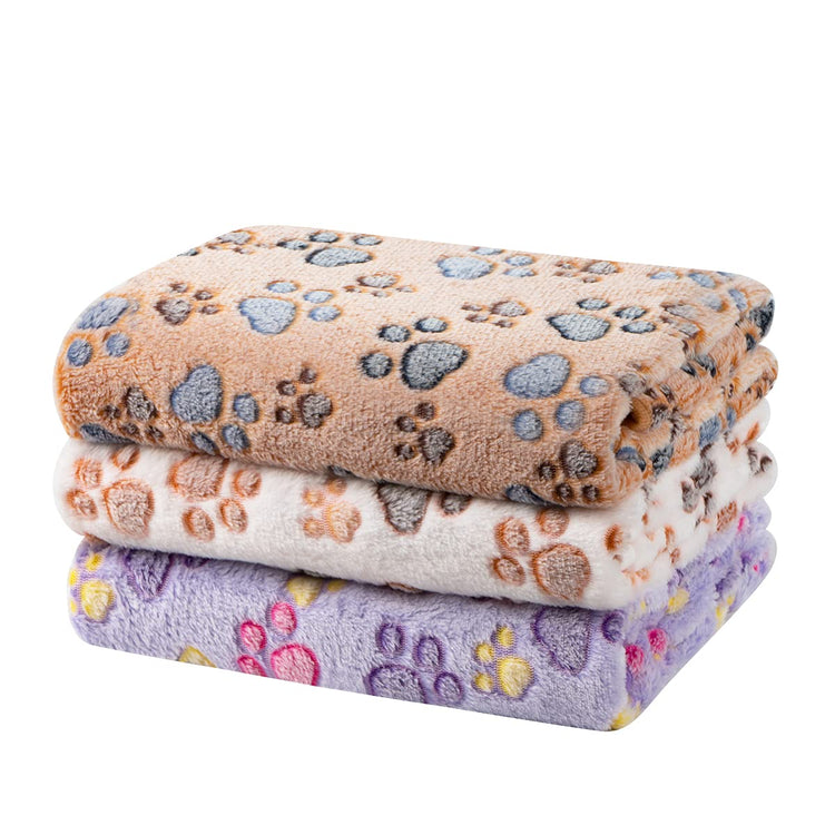 Dono 1 Pack 3 Dog Blankets, Soft Fluffy Fleece Pet Blanket Warm Sleep Mat Paw Print Design Puppy Kitten Throw Blanket Doggy Mat Blanket for Dogs