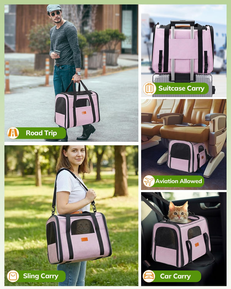 Morpilot Pet Carrier for Large Cats, Puppies & Small Dogs Up to 25lbs, Escape-Proof with Locking Zippers, Dual-Sided Cushion, Safety Buckle for Car & Vet Travel, Includes Foldable Bowl (Dark Gray)