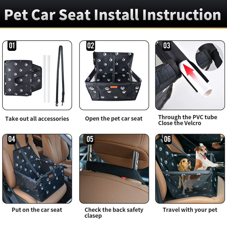 Dog Car Seat Puppy Portable Pet Booster Car Seat with Clip-On Safety Leash and PVC Support Pipe, Anti-Collapse,Perfect for Small Pets