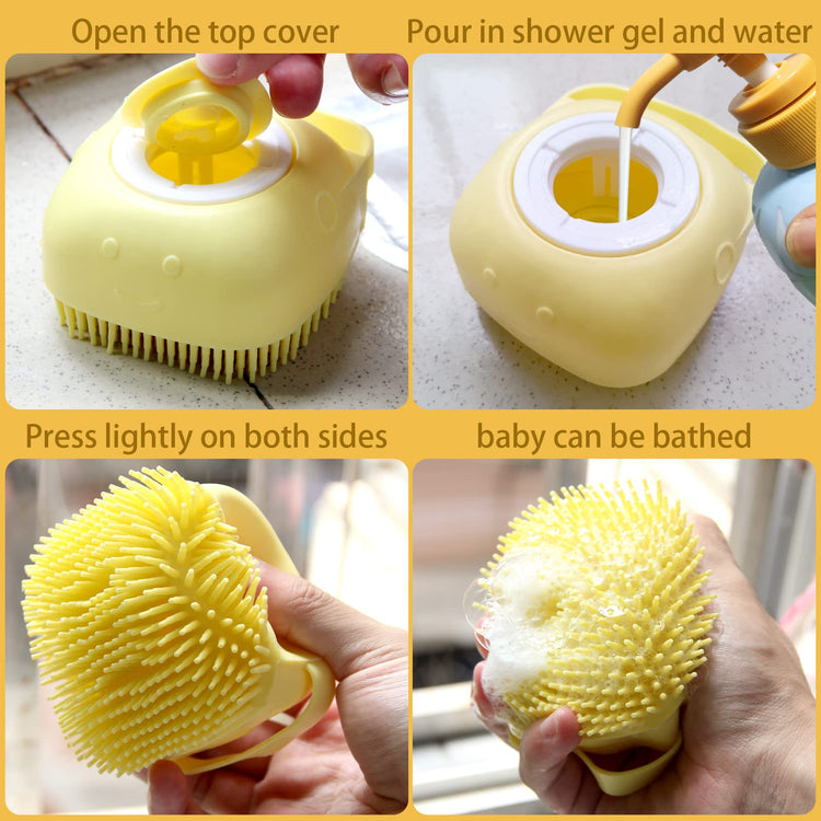 Pet Bath Brush Dog Baths Brush Shampoo Dispenser Soft Silicone Dog Bathing Brushes Dogs Shampoo Brushes scrubbers for Cats and Dogs Shower Brush Grooming (Pink)