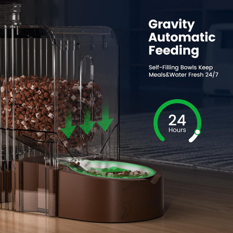 Gardner Pet Gravity Automatic 2-in-1 Pet Feeder, 0.8 Gallons*2 Cat Feeder and Water Dispenser Set, 100% BPA-Free and Stainless Steel Water Bowl for Dogs, Cats, Rabbits, Puppies (Light Woodgrain)