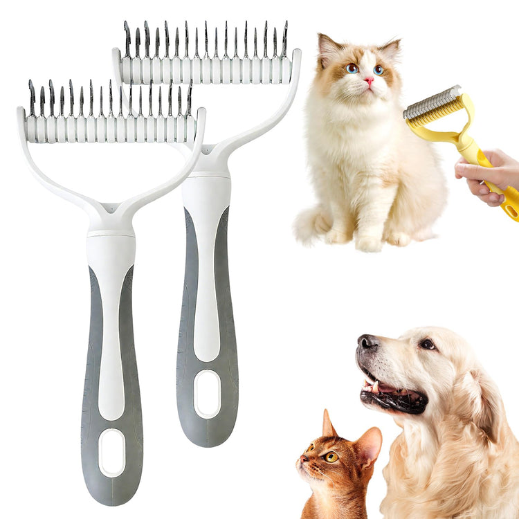 Double-Sided Pet Grooming Brush for Dogs and Cats, 2026 New Dog Deshedding Brush, Dematting Comb Removes Tangles Knots and Loose Fur, Ergonomic Pet Grooming Tool (Blue)