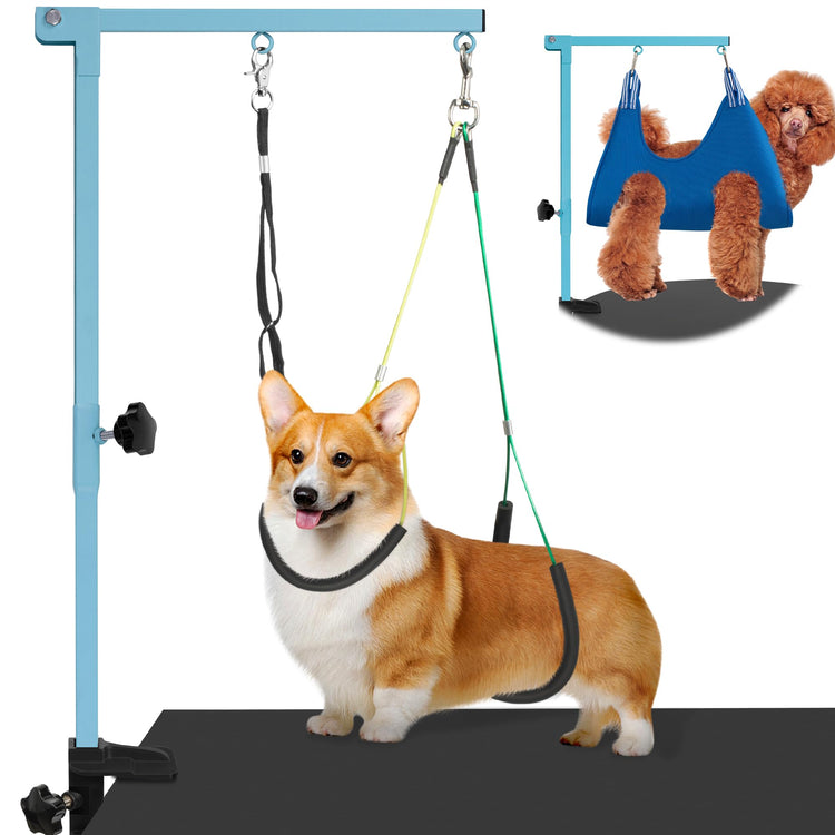 Dog Grooming Arm with Pet Grooming Hammock, getlstub 35" Pet Grooming Table Arm with Adjustable No Sit Haunch Holders, Dog Grooming Stand with Loop Noose for Small and Medium Pets