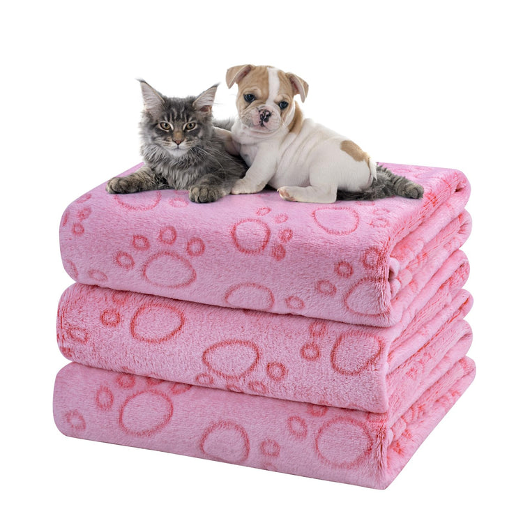 Dono 1 Pack 3 Dog Blankets, Soft Fluffy Fleece Pet Blanket Warm Sleep Mat Paw Print Design Puppy Kitten Throw Blanket Doggy Mat Blanket for Dogs