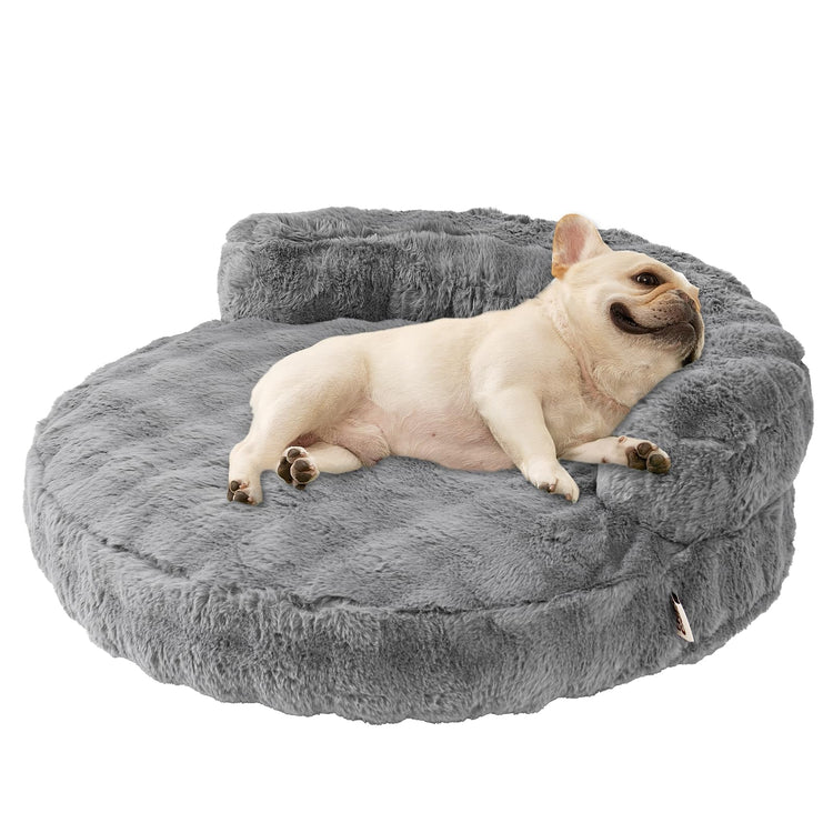 EHEYCIGA Soft Cat Couch Bed for Indoor Cats, Fluffy Small Dog Bed with Removable Washable Cover, Bolster Pet Sofa, Waterproof and Non-Slip, 23" x 23"x 7", Cream