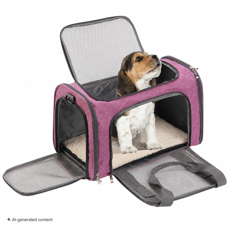 Mr. Pen- Pet Carrier, 17.5" x 11.2" x 11.5", Medium Size, Gray, Portable Travel Carrier for Small Pets, Cats & Small Dogs, Breathable Mesh, Safety Inner Leash, Side Pocket & Padded Shoulder Strap