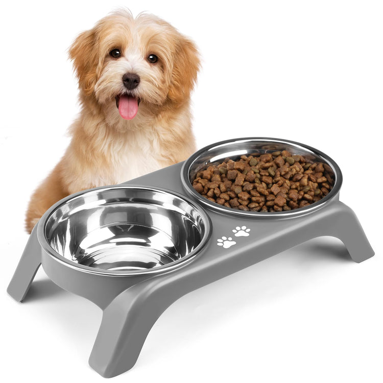 COMESOON Elevated Dog Bowls, 4 Height Adjustable Raised Bowl Stand with 2 Thick 50oz Stainless Steel Food Bowls Non-Slip Feeder Adjusts to 3.7'', 9.2'', 10.75'', 12.36'' Black, (DB-W01)