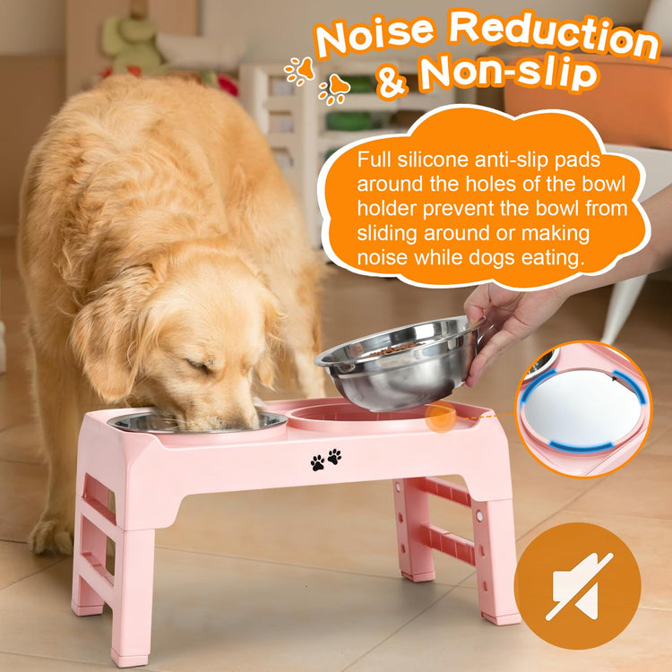 COMESOON Elevated Dog Bowls, 4 Height Adjustable Raised Bowl Stand with 2 Thick 50oz Stainless Steel Food Bowls Non-Slip Feeder Adjusts to 3.7'', 9.2'', 10.75'', 12.36'' Black, (DB-W01)