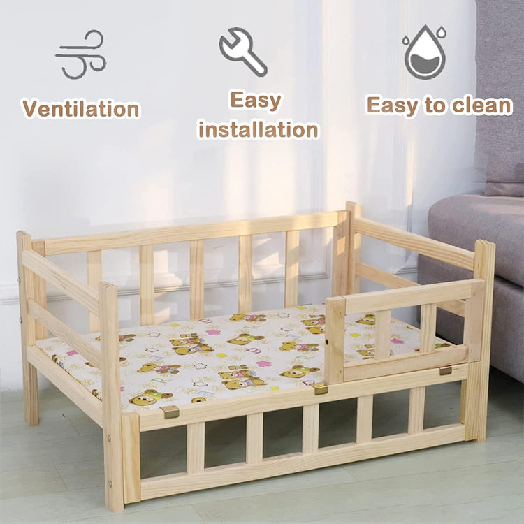 Dog Bed Wooden Dog Bed Eevated Pet Bed Pet Sofa Bed Couch Washable Pet cot Couch Dog Kennel Furniture for Small Medium Pets & Cats for Dogs Pet Cat ()