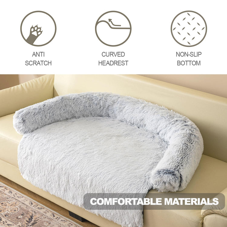 Calming Dogs/Cats Bed Mats, Dog Pad Washable Removable Couch Cover, Plush Long Fur Mat for Pets, Waterproof Lining, Perfect for Small, Medium and Large Dogs and Cats (Gradient Gray, 36"x31")