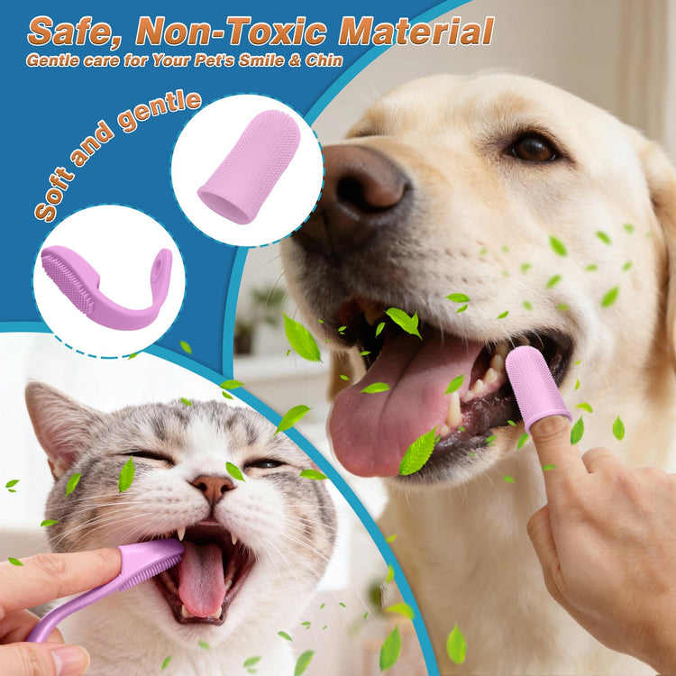 7PCS Pet Grooming Kit for Dogs and Cats，with Storage Bag & Includes Dog Washing Gloveswith High-Density Teeth, Adjustable Handle Dog Shampoo Brush, Dog Finger Toothbrush (Gray)