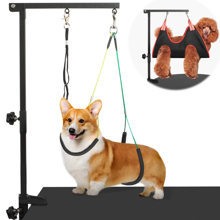Dog Grooming Arm with Pet Grooming Hammock, getlstub 35" Pet Grooming Table Arm with Adjustable No Sit Haunch Holders, Dog Grooming Stand with Loop Noose for Small and Medium Pets