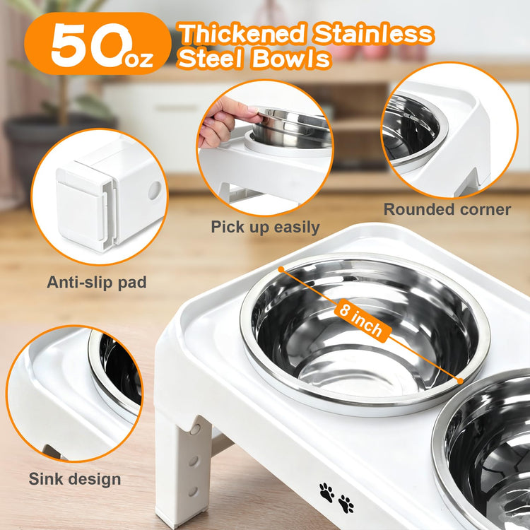 COMESOON Elevated Dog Bowls, 4 Height Adjustable Raised Bowl Stand with 2 Thick 50oz Stainless Steel Food Bowls Non-Slip Feeder Adjusts to 3.7'', 9.2'', 10.75'', 12.36'' Black, (DB-W01)