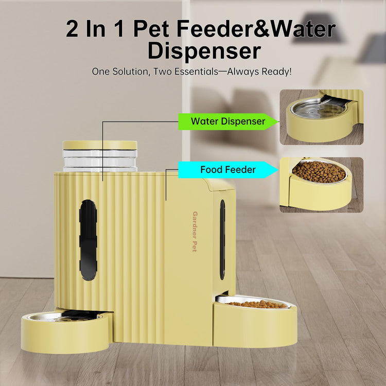 Gardner Pet Gravity Automatic 2-in-1 Pet Feeder, 0.8 Gallons*2 Cat Feeder and Water Dispenser Set, 100% BPA-Free and Stainless Steel Water Bowl for Dogs, Cats, Rabbits, Puppies (Light Woodgrain)