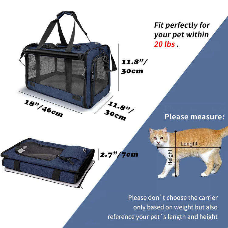 GAPZER Pet Carrier for Large Cats, Soft-Sided Cat Carrier for Medium Big Cats and Puppy up to 20lbs, Washable Dog Carrier Privacy Protection for Home Outdoor Travel