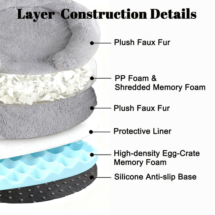 Orthopedic Dog Bed with Egg-Crate Base, Calming Dog & Cat Beds Long Plush with Raised Edges, Spine Friendly Pet Sleeping Mat for Small Medium Dogs, Machine Washable (Oval, Beige 26"x20")