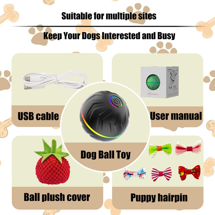 Valentines Day Gifts 2025 New Electric Dog Ball Toy,Electric Ball Dog Toy for Cat,360° Smart Automatic Interactive Rolling Dog Ball, Smart Interactive Pet Toy Ball,Automatic Dog Toy
