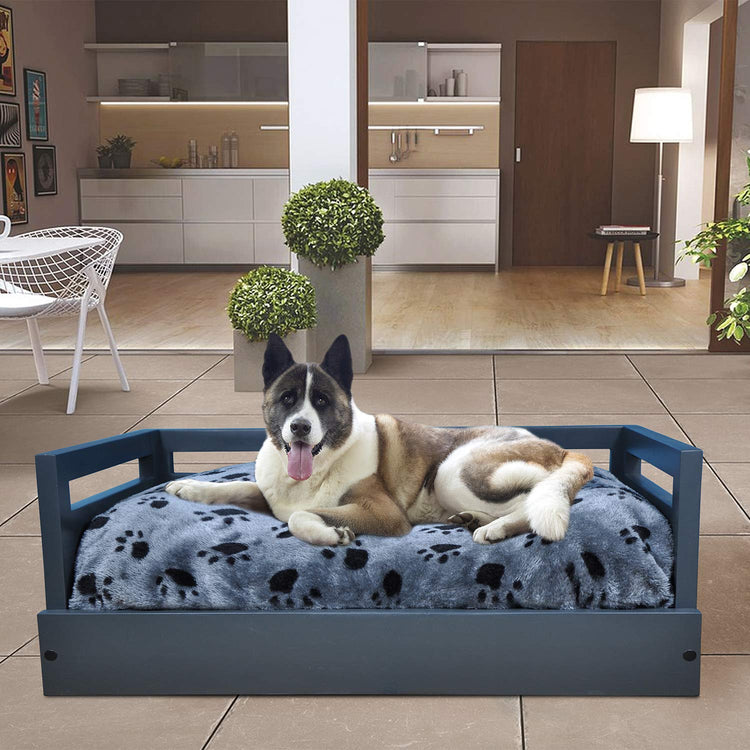 Iconic Pet Sassy Paws Wooden Pet Bed with Paw Printed Comfy Cushion for Dogs & Cats in Varying Sizes & Colors, Small-Rustic Brown