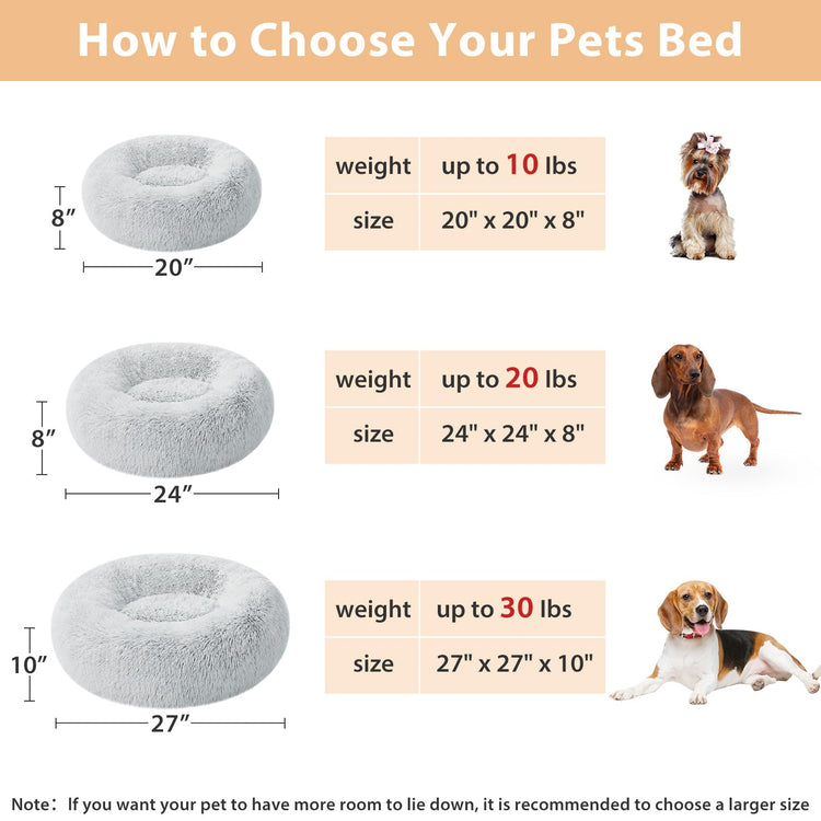 WNPETHOME Calming Dog Bed & Cat Bed, Anti-Anxiety Donut Small Dog Bed, Fluffy Faux Fur Cats Cushion Puppy Bed for Small Pets and Cats (24 x 24 inch, Light Coffee)