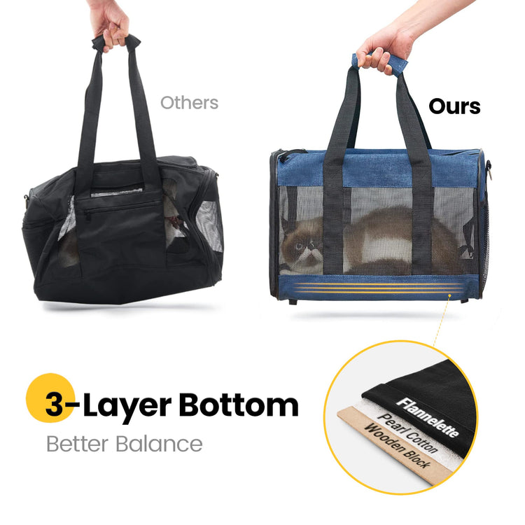 Conlun Cat Carrier Airline Approved, Soft-Sided Dog Carrier with Inner Safety Leash, Pet Transport Carrier for Small-Medium Cats Puppies up to 15 Lbs, Collapsible Travel Kitten Carrier Bag -BlackM