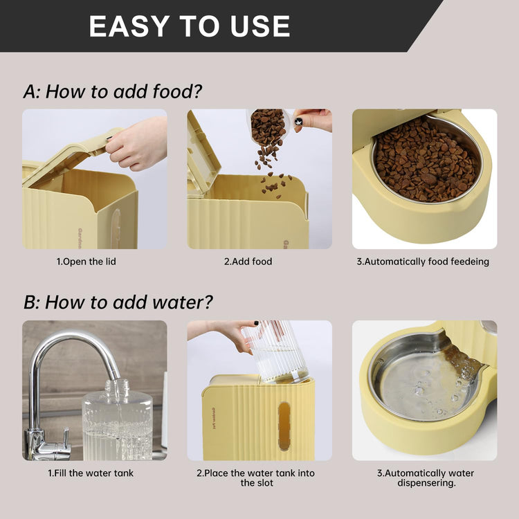 Gardner Pet Gravity Automatic 2-in-1 Pet Feeder, 0.8 Gallons*2 Cat Feeder and Water Dispenser Set, 100% BPA-Free and Stainless Steel Water Bowl for Dogs, Cats, Rabbits, Puppies (Light Woodgrain)