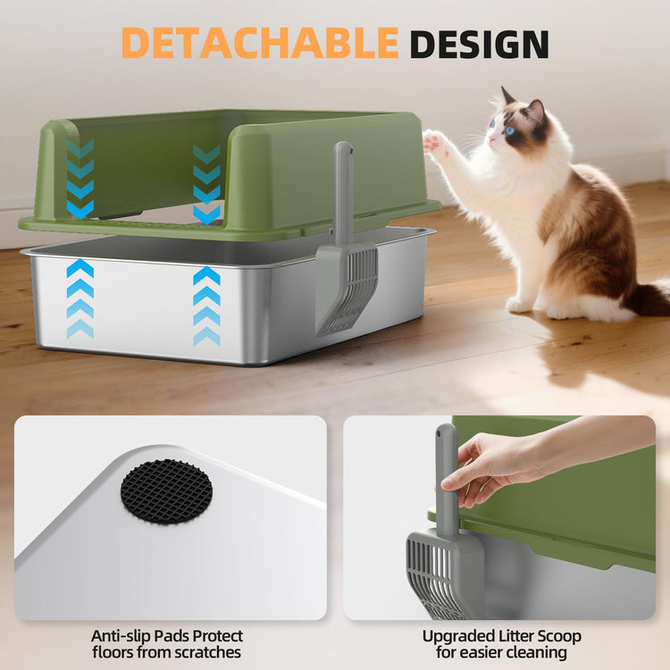 WoofiGo Enclosed Stainless Steel Cat Litter Box with Lid, XL Extra Large Litter Box for Big Cats, Metal Litter Pan High Sided, Never Absorbs Odors, Anti-Urine Leakage, Easy Cleaning, Include Scoop