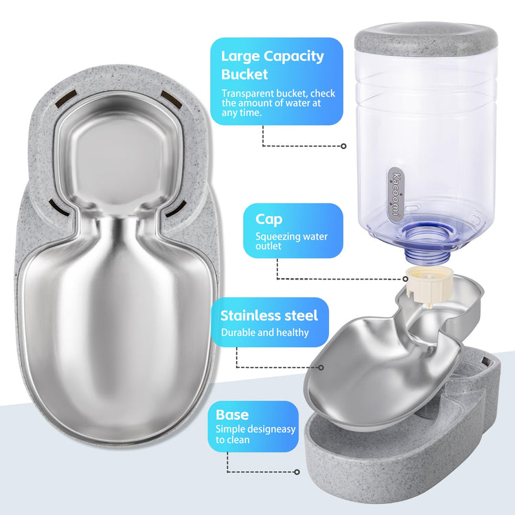Kacoomi Automatic Dog Cat Feeder and Water Dispenser Gravity Food Feeder and Waterer Set with Pet Food Bowl for Small Medium Dog Puppy Kitten, Large Capacity 1 Gallon x 2