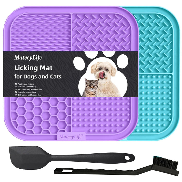 MateeyLife 2PCS Small Lick Mat for Dogs and Cats, Licking Mats for Dog Anxiety Relief, Cat Peanut Butter Lick Pad for Boredom Reducer, Dog Treat Mat Perfect for Bathing Grooming Blue&Green