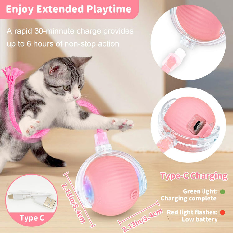Interactive Cat Toys for Indoor Cats Smart Automatic Ball Rolling for Bored Kitten Pet Upgraded Speedy Moving Chase Dogs Toy Mothers Day Gifts Red
