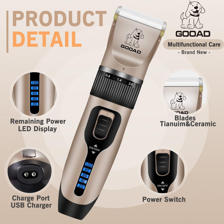 Dog Clippers for Grooming,Dog Grooming Kit for Heavy Thick Hair&Coats/Low Noise Rechargeable Cordless Hair Trimmer/Pet Shaver with Paw Trimmer for Small & Large Dogs Cats